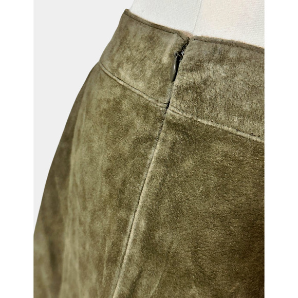 Gianni Bini Suede Olive Green Mini Skirt Front Button Detail Back Zip Large - Picture 5 of 7